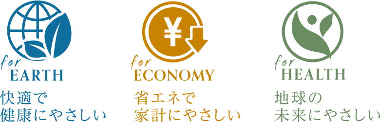 快適で健康にやさしい　省エネで家計にやさしい　地球の未来にやさしい